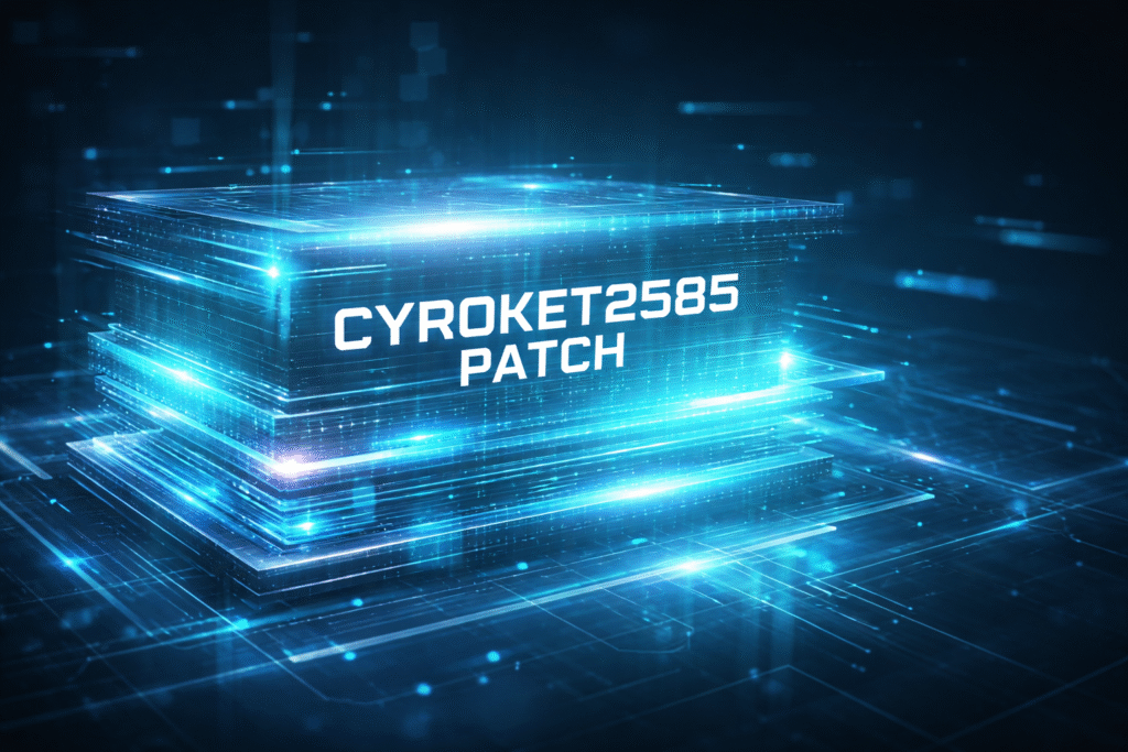 Cyroket2585 Patch visual showing a modern digital system optimization concept
