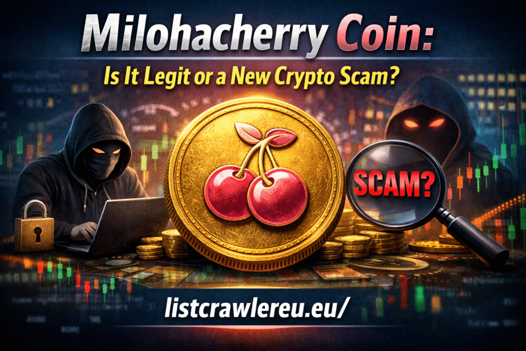 Milohacherry Coin scam or legit crypto investigation illustration with cherry coin and hacker