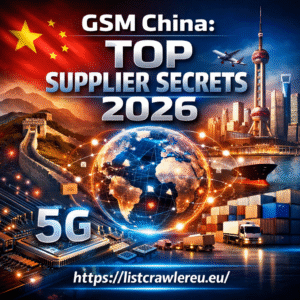 Professional cover image for “GSM China: Top Supplier Secrets 2026” showing China’s skyline, Great Wall, 5G technology, and global supply chain, including the URL https://listcrawlereu.eu/
